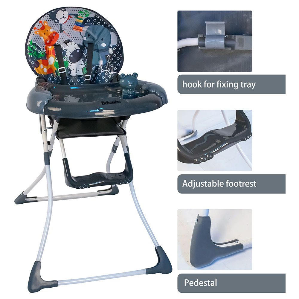 Bebesitos - Portable Baby Highchair W/ Large Food Tray And Music Toy - Grey