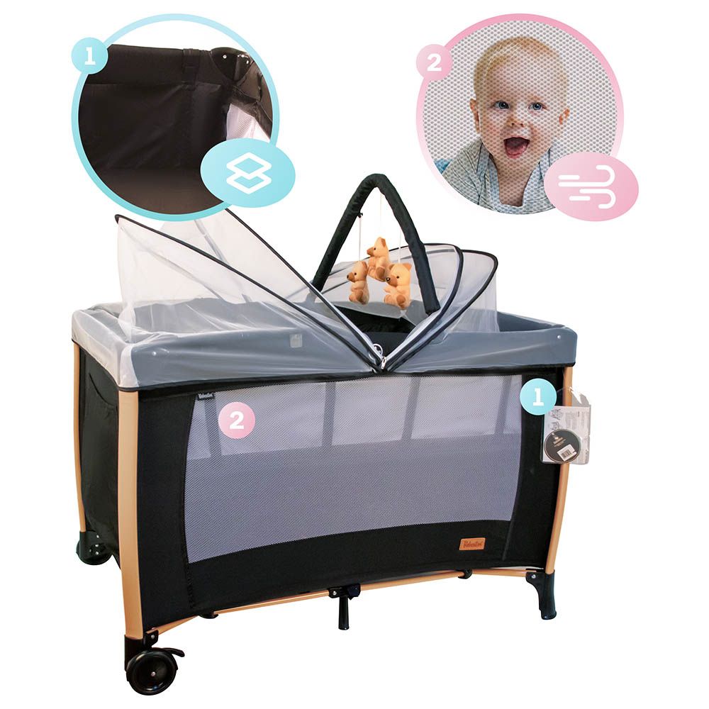 Bebesitos - Deluxe Baby Bed Playard & Travel Cot W/ Gold Frame - Black