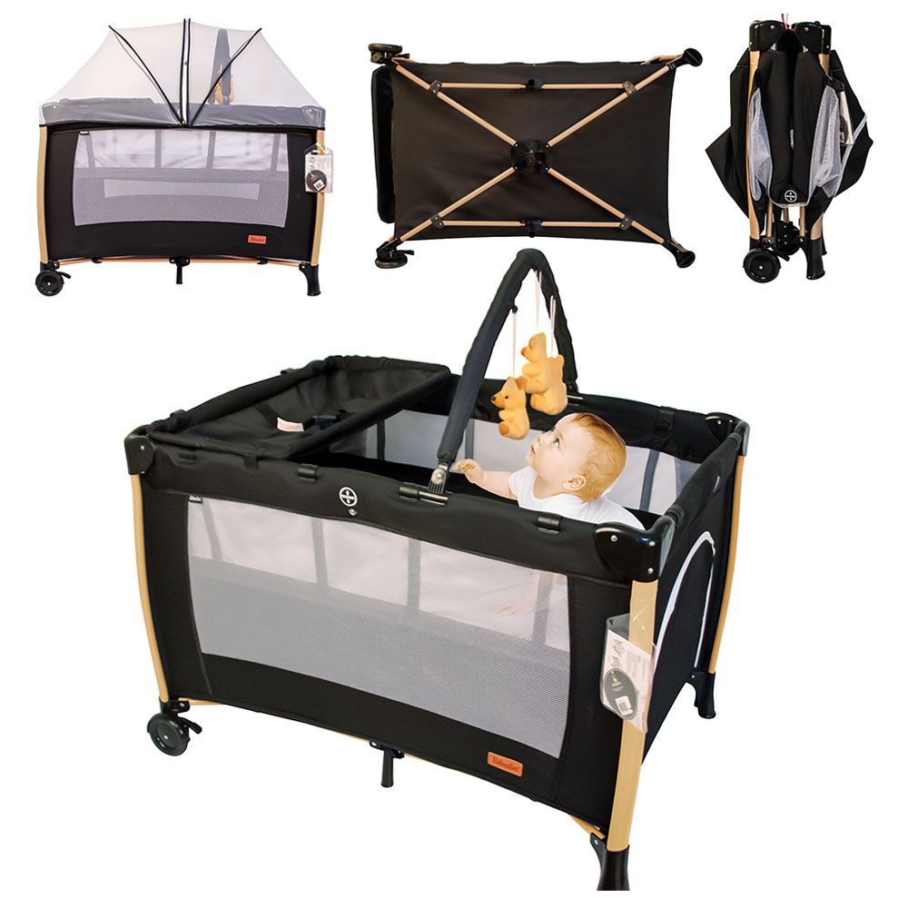 Bebesitos - Deluxe Baby Bed Playard & Travel Cot W/ Gold Frame - Black