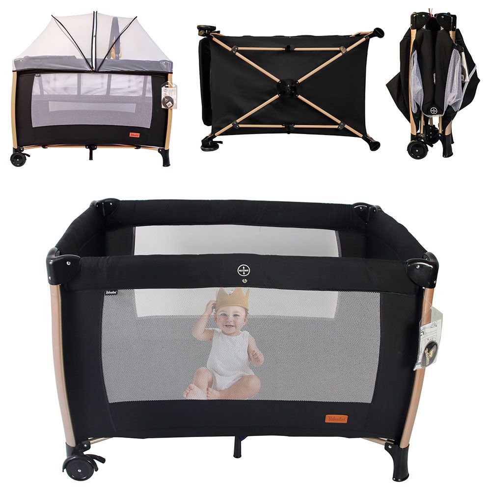 Bebesitos - Deluxe Baby Bed Playard & Travel Cot W/ Gold Frame - Black