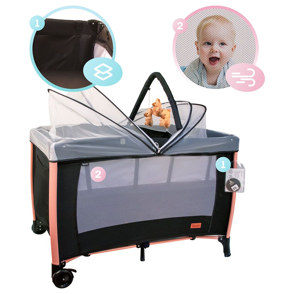 Bebesitos - Deluxe Baby Bed Playard & Travel Cot W/ Rose Gold Frame - Black