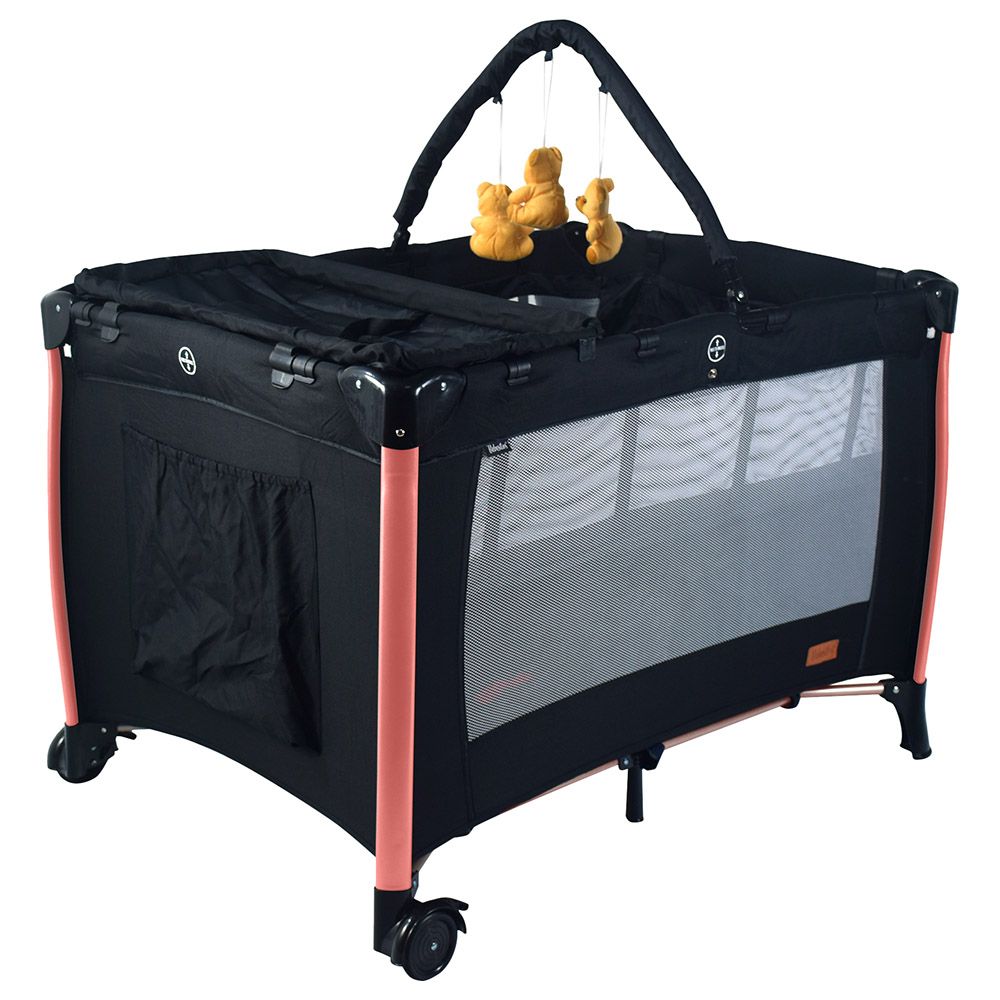 Bebesitos - Deluxe Baby Bed Playard & Travel Cot W/ Rose Gold Frame - Black