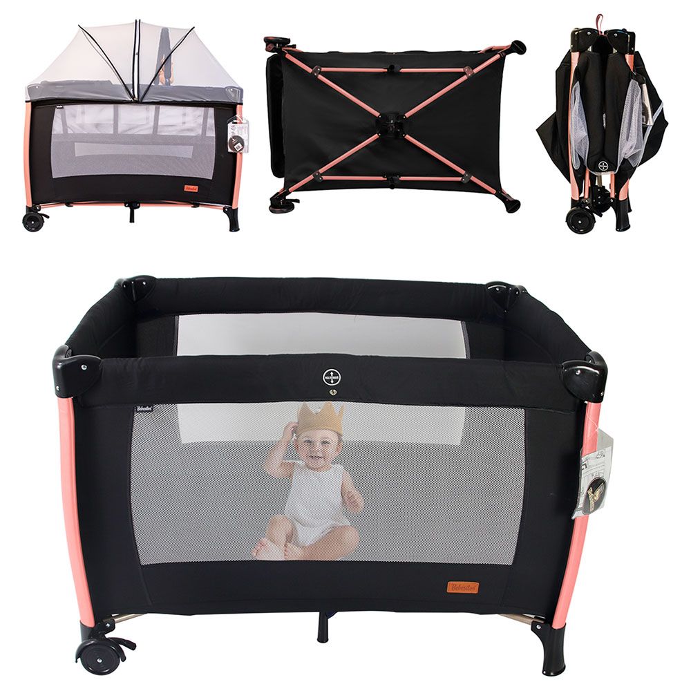 Bebesitos - Deluxe Baby Bed Playard & Travel Cot W/ Rose Gold Frame - Black