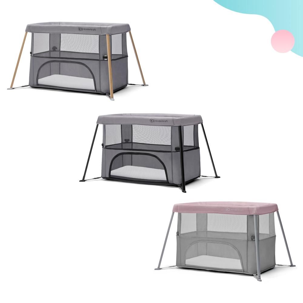 Kinderkraft - 2-in-1 Crib & Travel Bed Movi Travel Cot - Grey & Wood