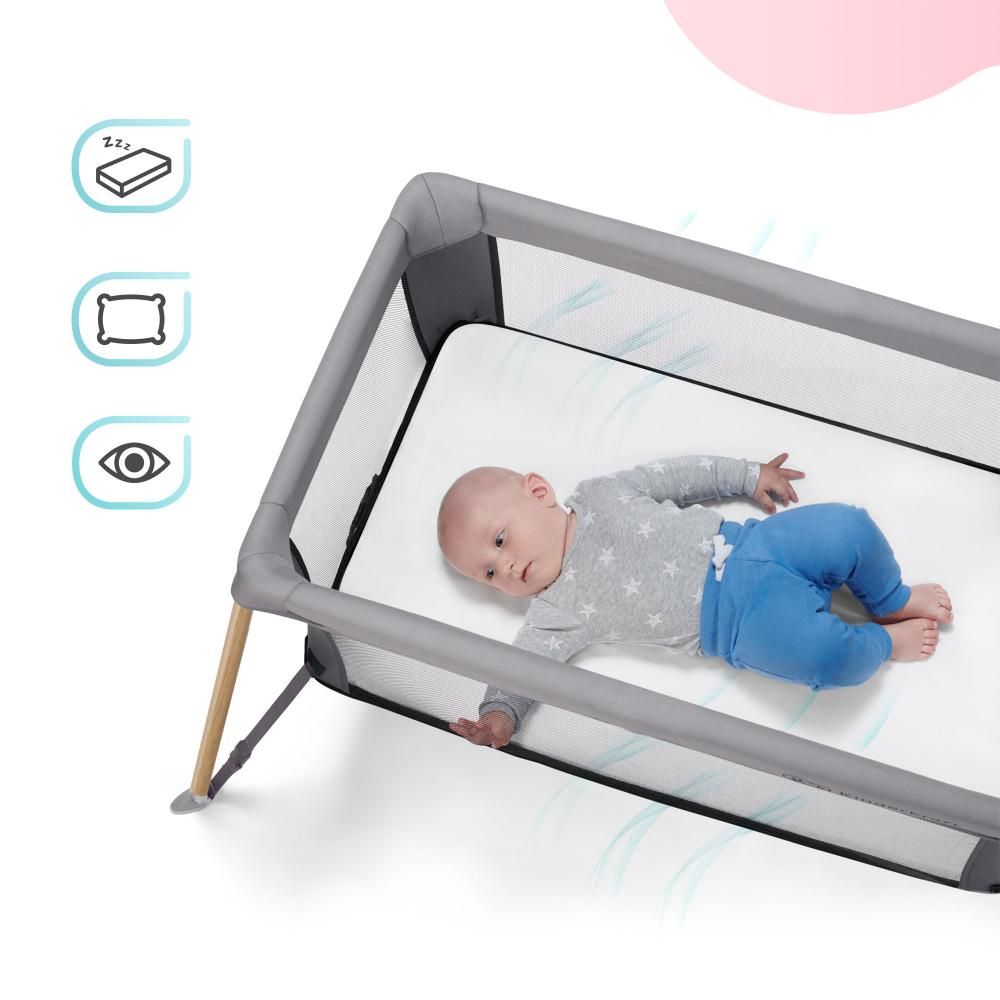 Kinderkraft - 2-in-1 Crib & Travel Bed Movi Travel Cot - Grey & Wood