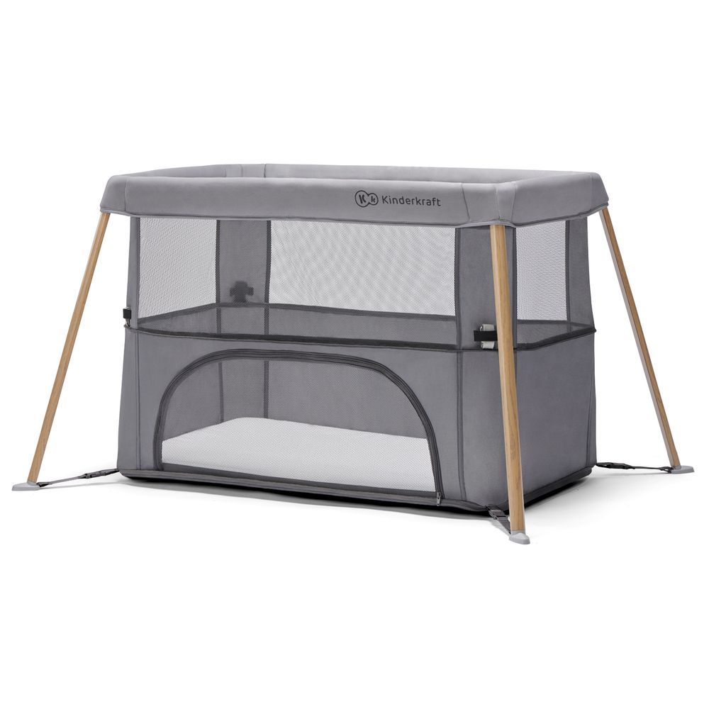 Kinderkraft - 2-in-1 Crib & Travel Bed Movi Travel Cot - Grey & Wood