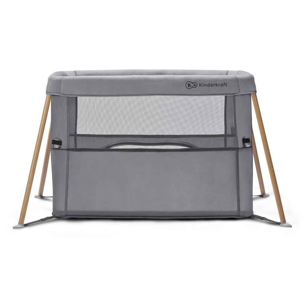 Kinderkraft - 2-in-1 Crib & Travel Bed Movi Travel Cot - Grey & Wood