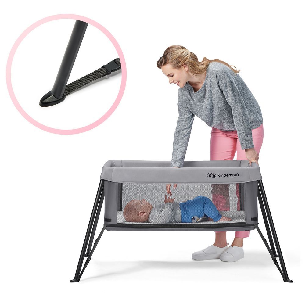 Kinderkraft - 2-in-1 Crib & Travel Bed Movi Travel Cot - Grey & Wood