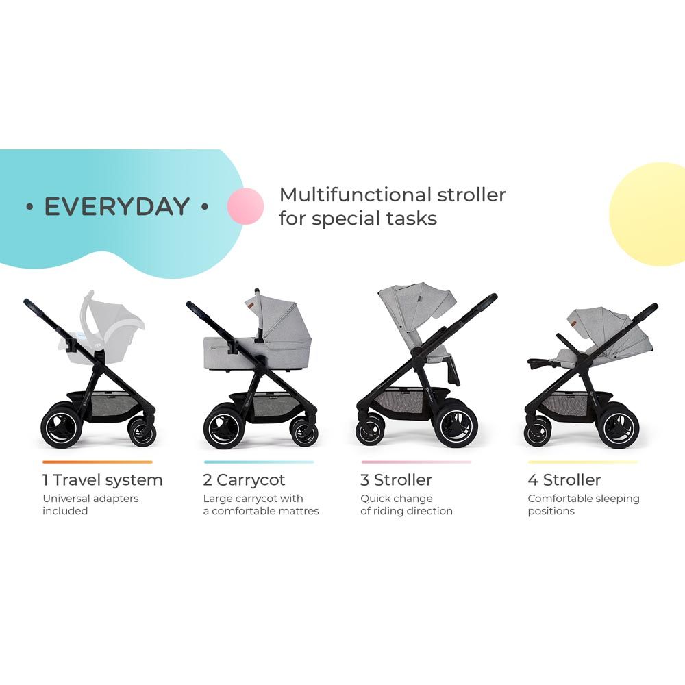 Kinderkraft -Everyday 2-in-1 Travel System - Dark Grey / Silver Frame