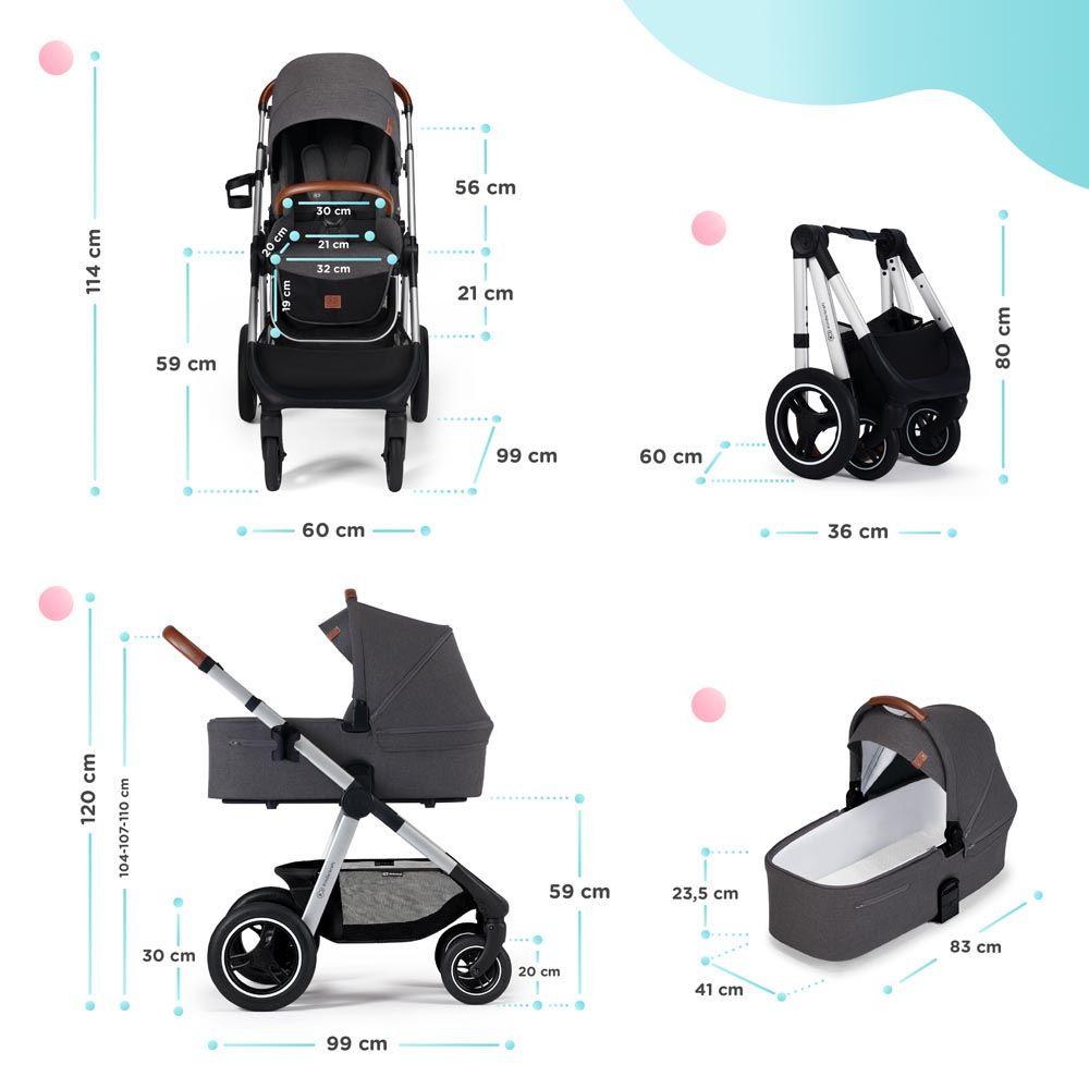 Kinderkraft -Everyday 2-in-1 Travel System - Dark Grey / Silver Frame