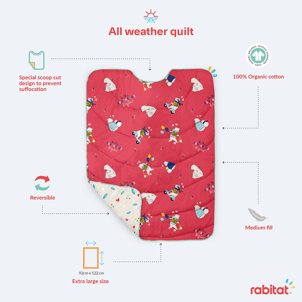 Rabitat - Cotton Reversible Quilt 94x24x122cm  - Adventure Begins