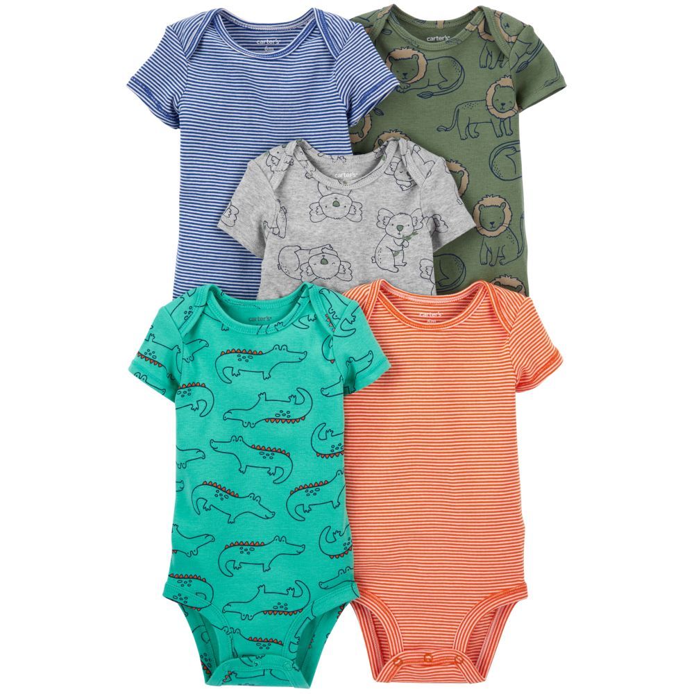 Carters - 5pc-Set - Animal Printed Short-Sleeve Bodysuits