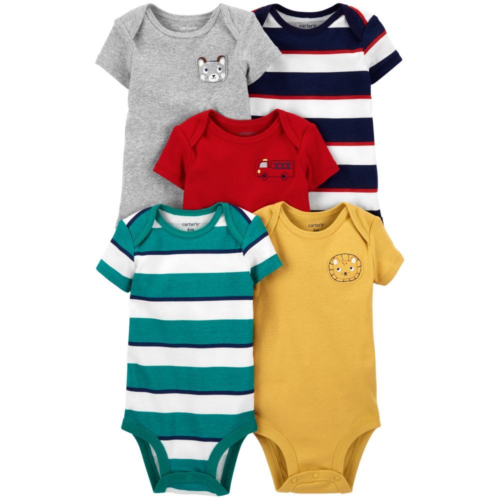 Carters - 5pc-Set - Printed Short-Sleeve Bodysuits