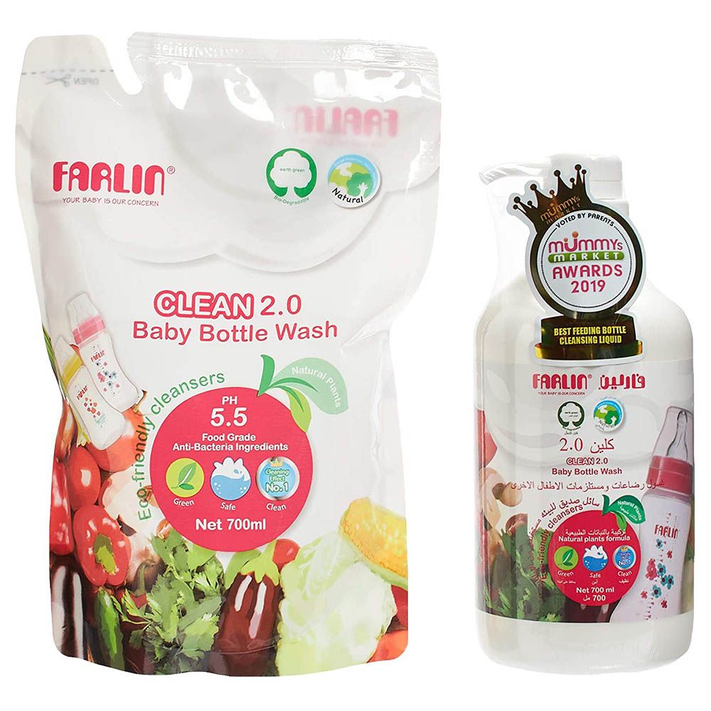 Farlin Baby Bottle & Fruit Liquid Wash Refill 700ml 1+1 Pack