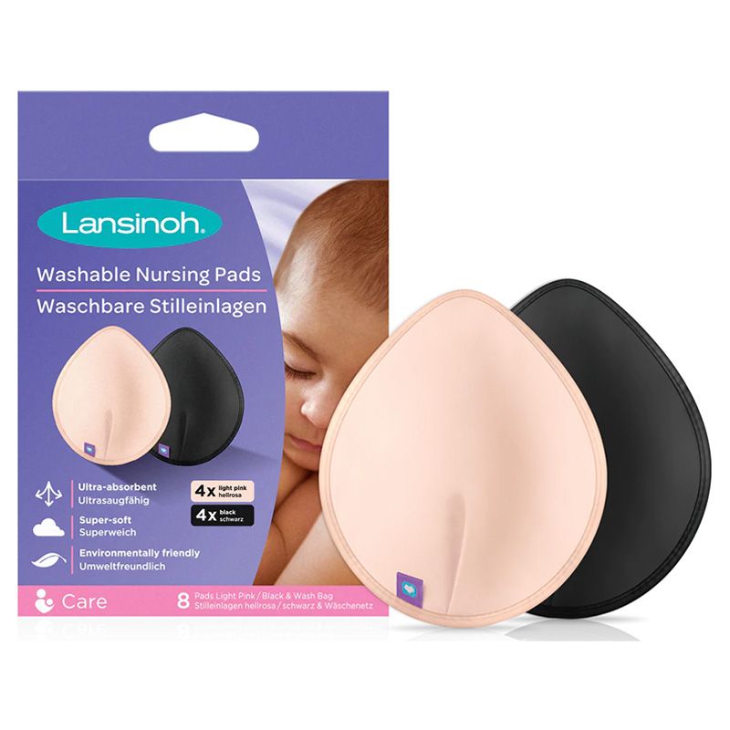 Lansinoh - Washable Nursing Pads - Light Pink & Black 8Pcs