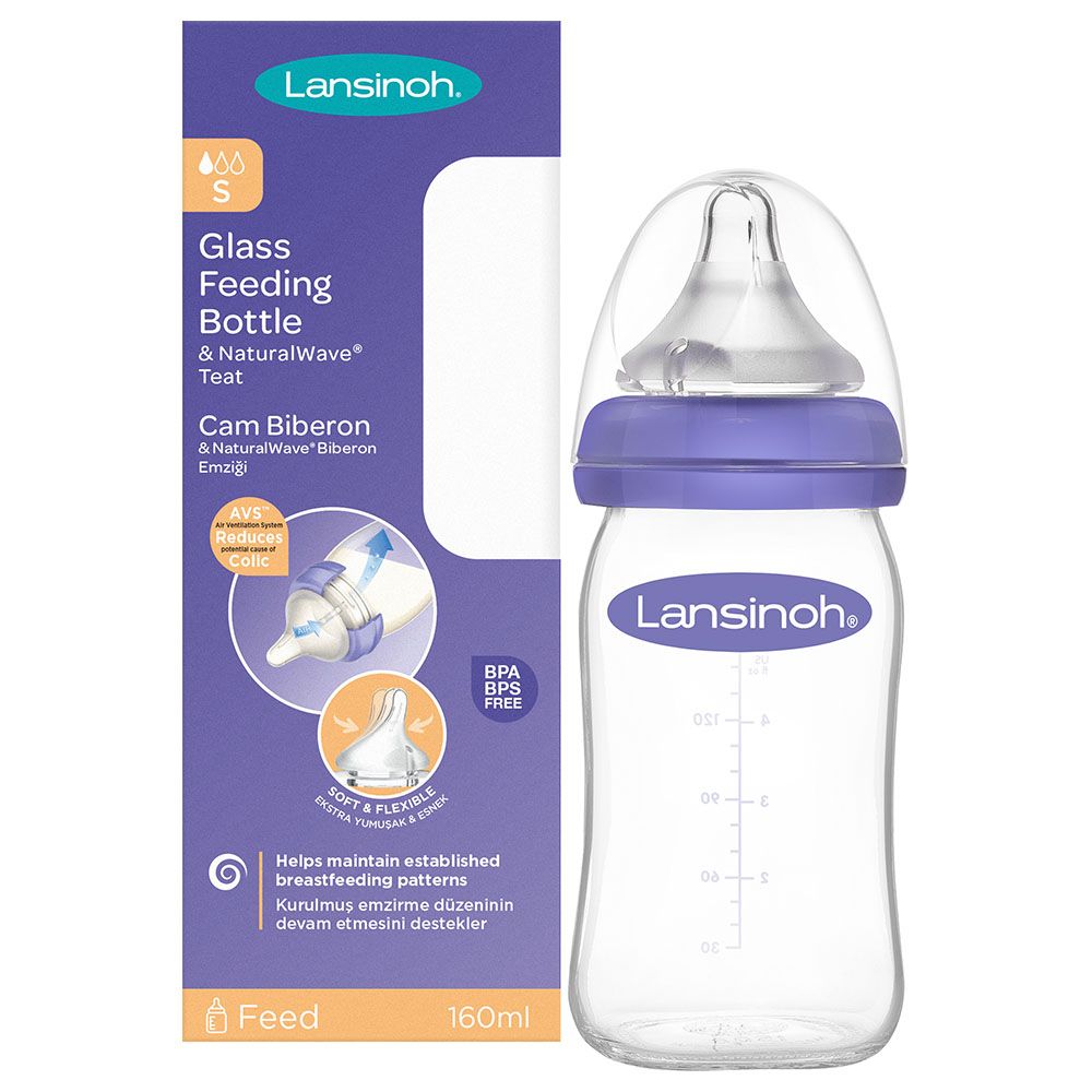 Lansinoh - Glass Feeding Bottle W/ Natural Wave Teat 160Ml