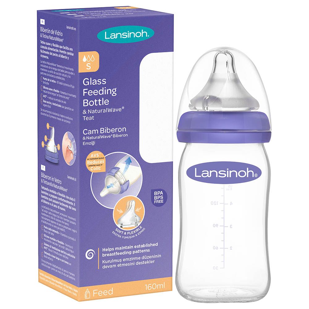 Lansinoh - Glass Feeding Bottle W/ Natural Wave Teat 160Ml