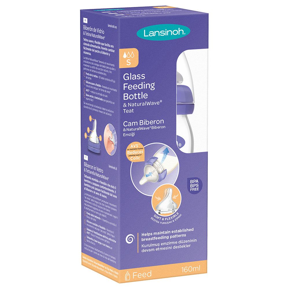 Lansinoh - Glass Feeding Bottle W/ Natural Wave Teat 160Ml