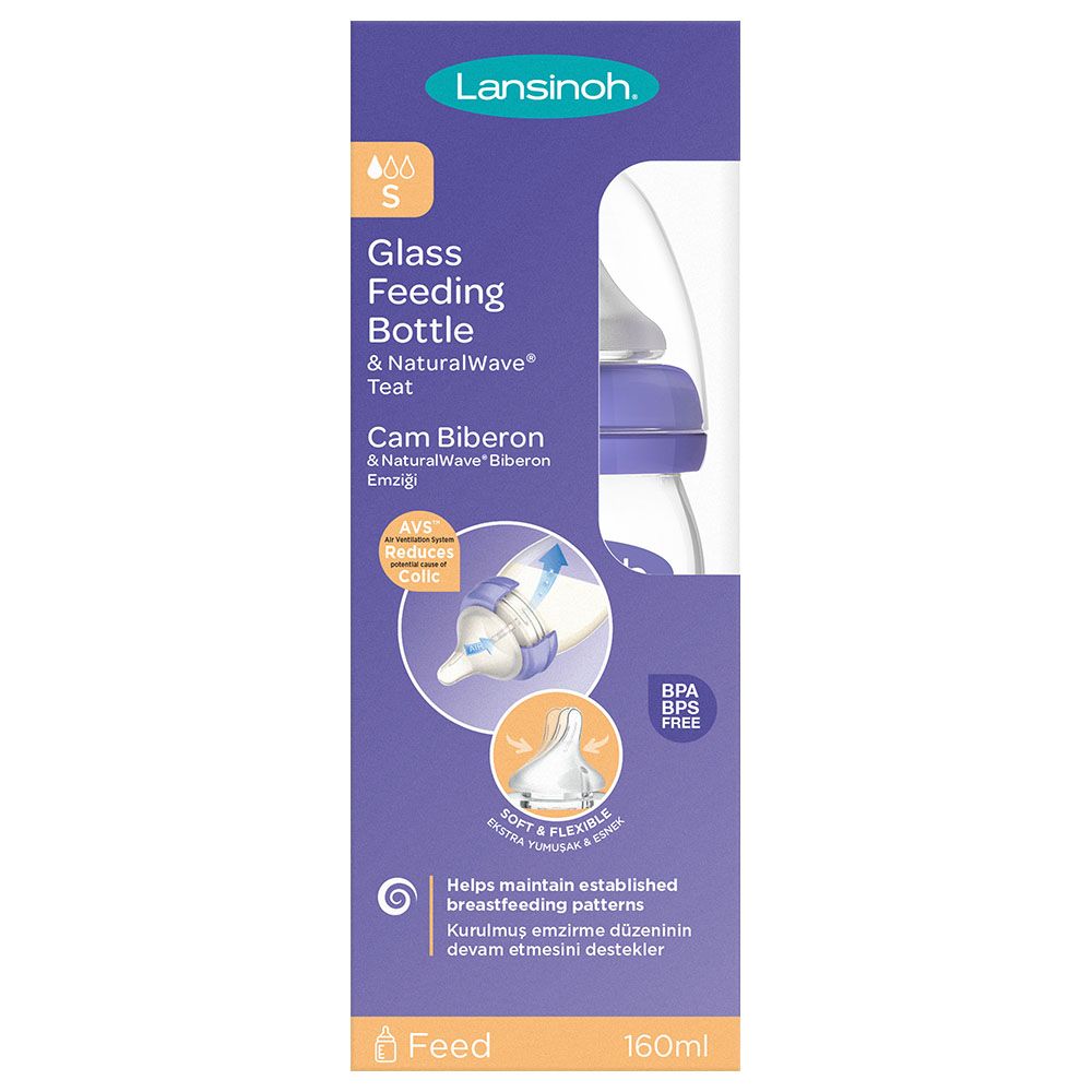 Lansinoh - Glass Feeding Bottle W/ Natural Wave Teat 160Ml