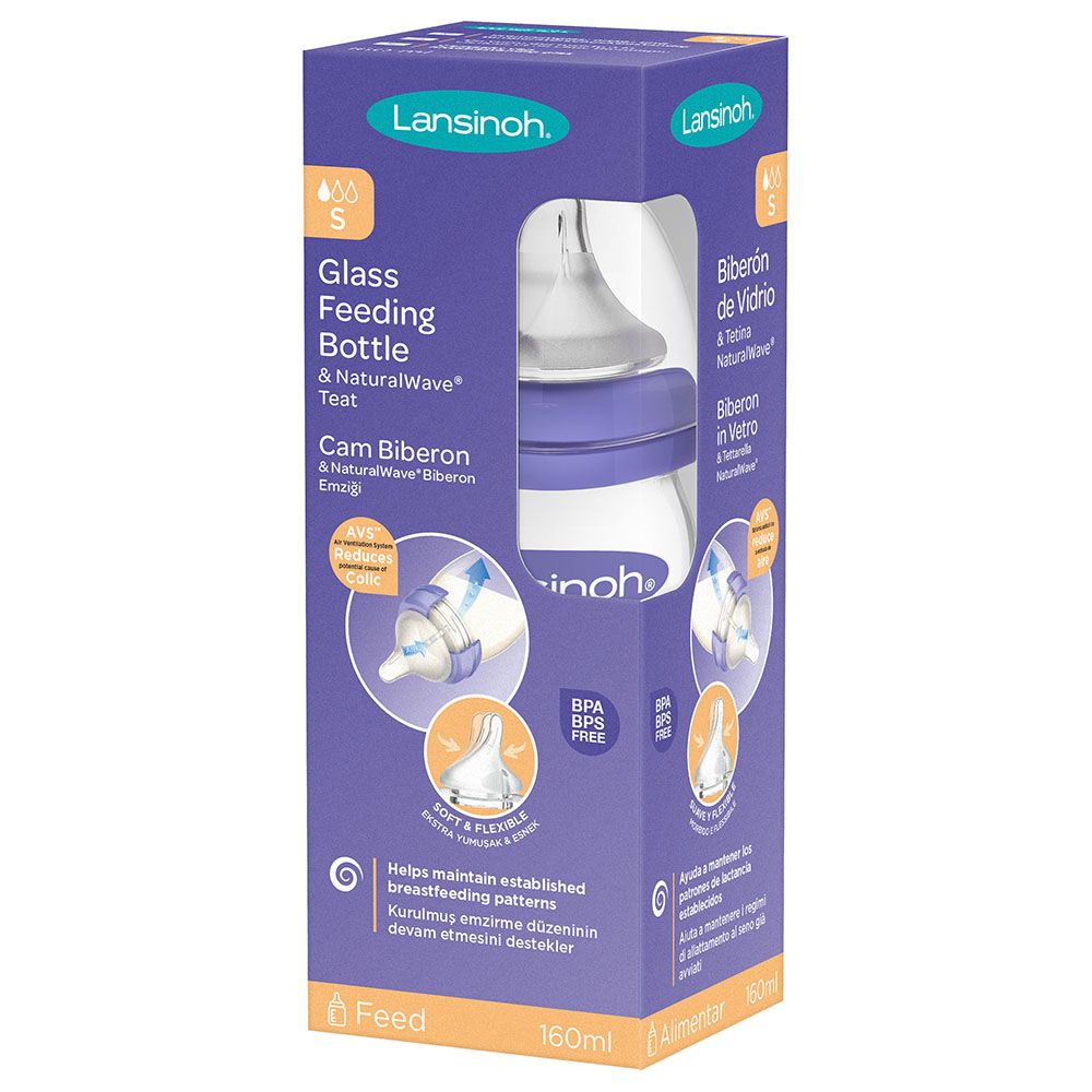 Lansinoh - Glass Feeding Bottle W/ Natural Wave Teat 160Ml