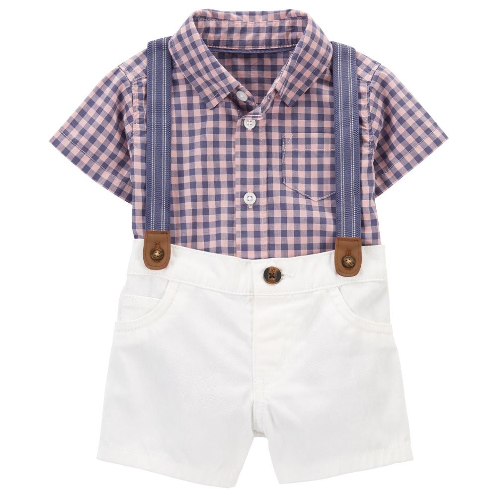 Carters - 3pc-Set - Plaid Bodysuit, Shorts & Suspenders