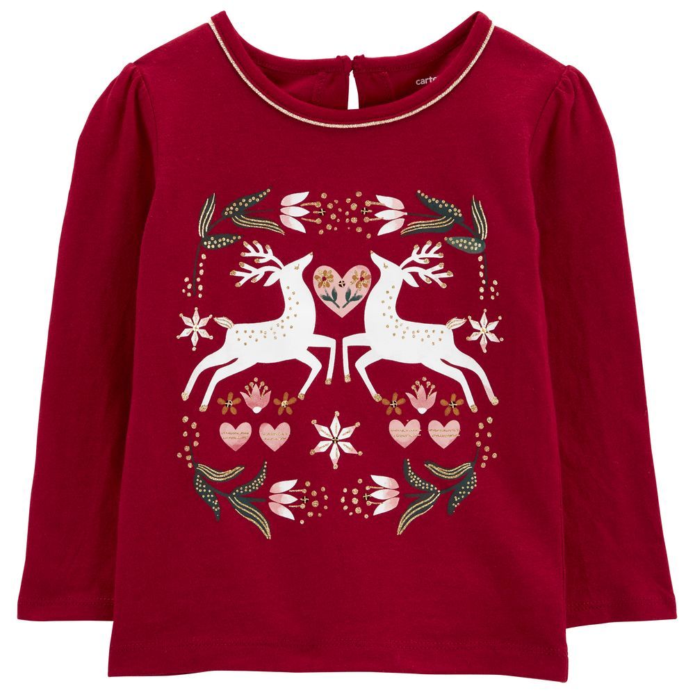 Carters - Christmas Reindeer Jersey Tee - Red