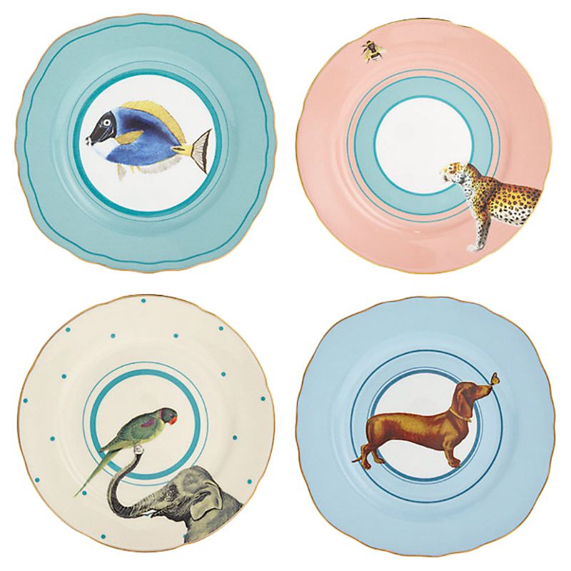 Yvonne Ellen - Set of 4 Cake Plates Dog Fish Elephant Cheetah 16cm