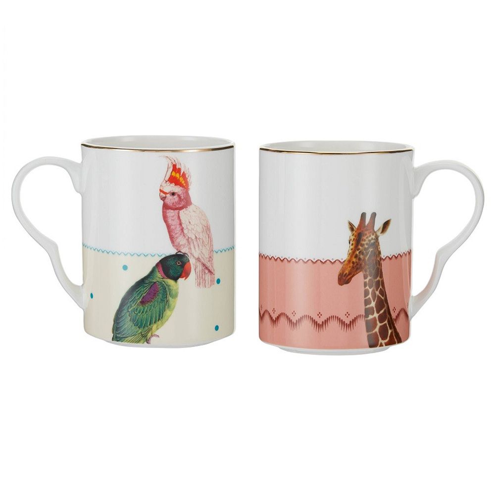 Yvonne Ellen - Set of 2 Mugs (Parrot, Giraffe )