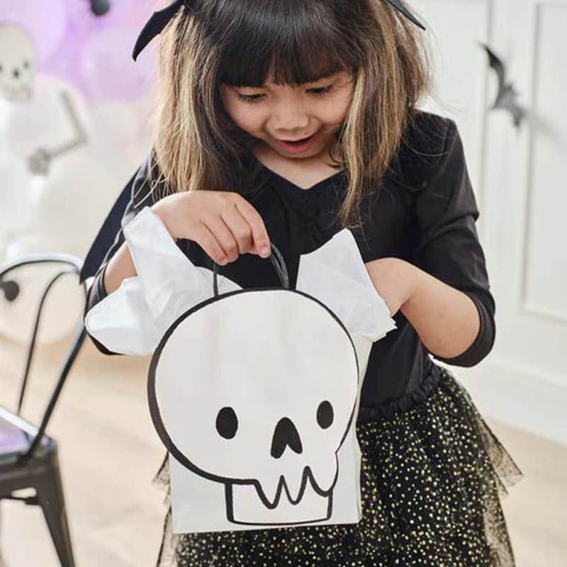 Ginger Ray - Skull Paper Party Bag - White/Black - 6pcs