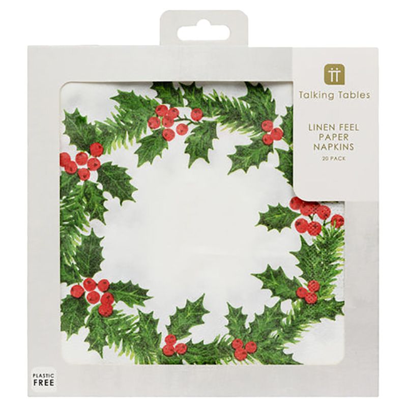 Talking Tables - Botanical Holly Linen Feel Napkins - 21pcs - 40cm