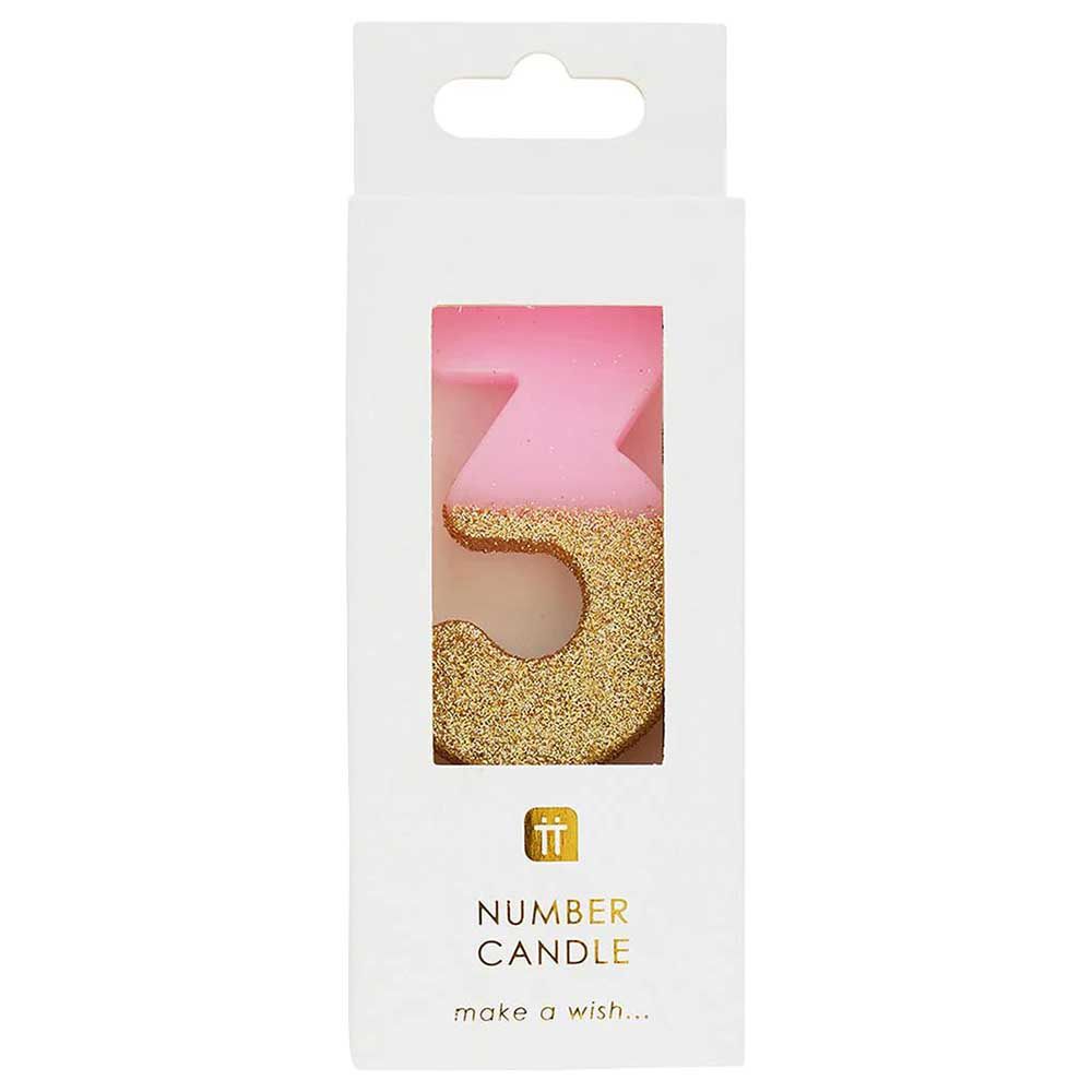 Talking Tables - We Heart Birthdays Glitter Number Candle 3 - Pink