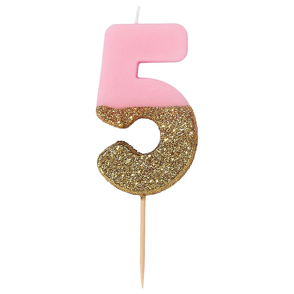 Talking Tables - We Heart Birthdays Glitter Number Candle 5 - Pink