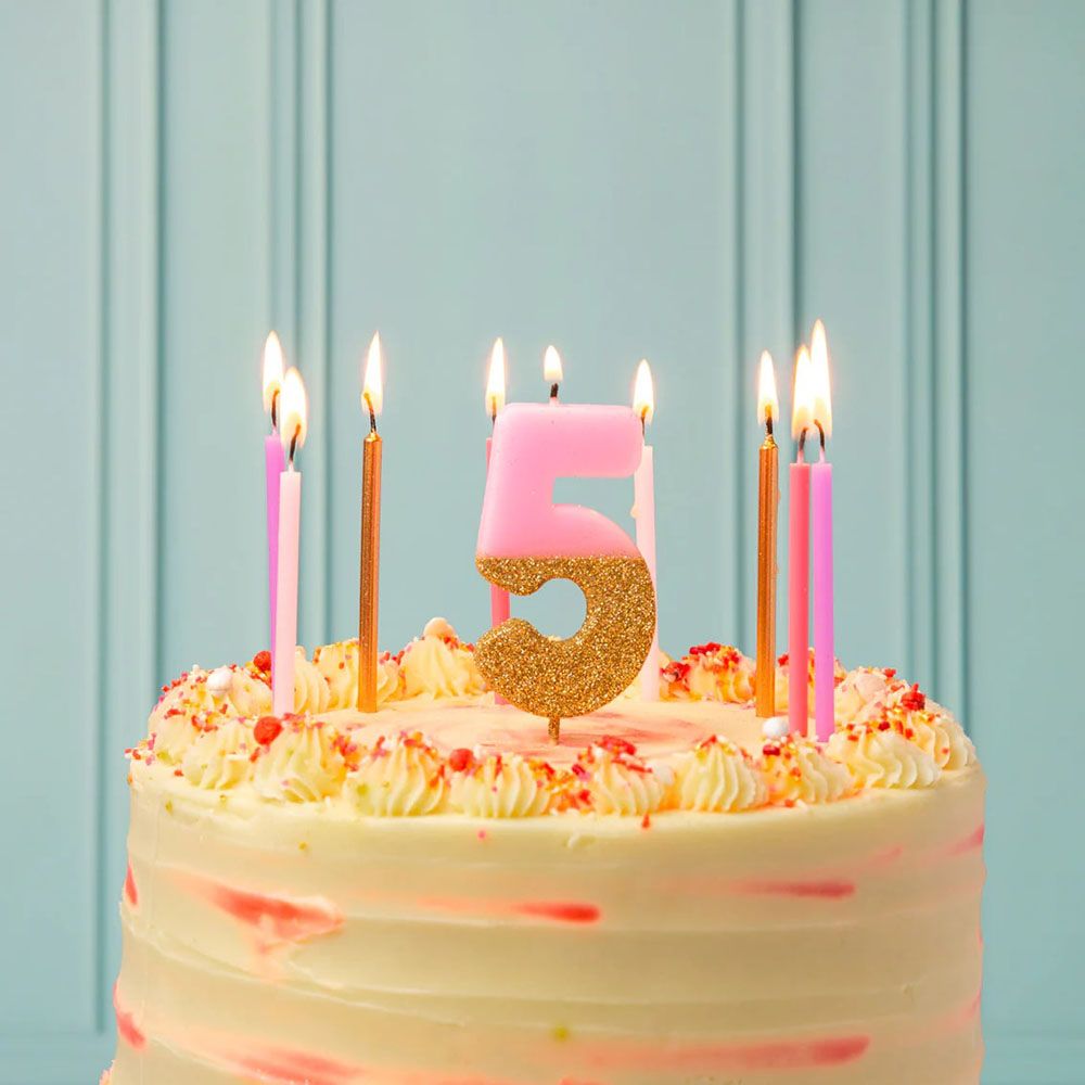 Talking Tables - We Heart Birthdays Glitter Number Candle 5 - Pink