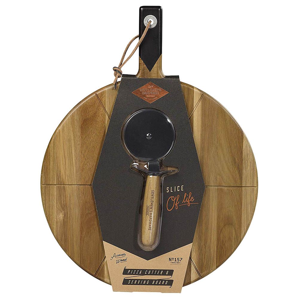 Gentlemen's Hardware - Pizza Cutter & Serving Board - Brown