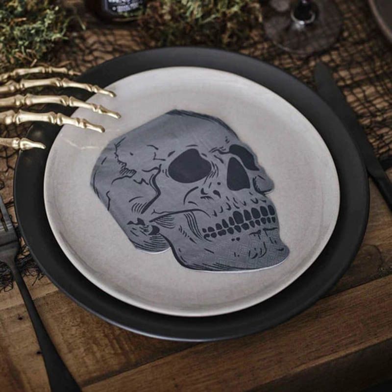 Ginger Ray - Skull Paper Napkin - Grey - 16pcs