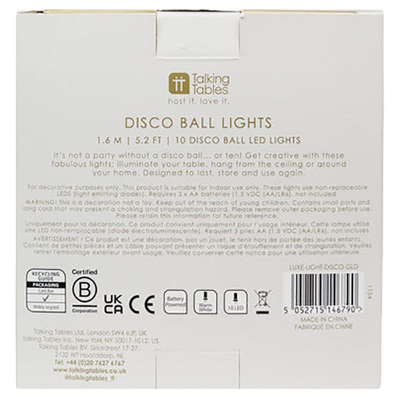 Talking Tables - Luxe Disco Ball String Lights - 1.6m - Gold