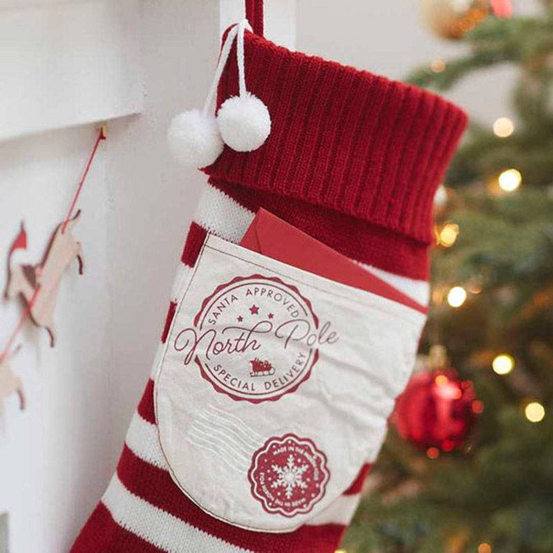 Ginger Ray - Knitted Stocking w/ Pocket For Letter From Santa - Red