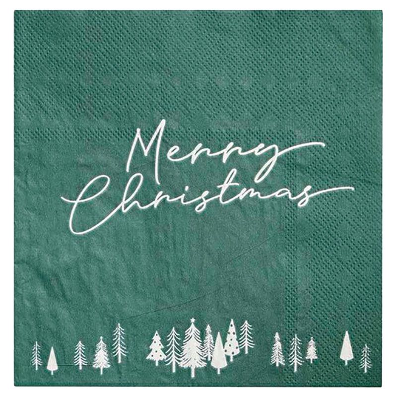 Ginger Ray - Merry Christmas Napkin - 16pcs - Green