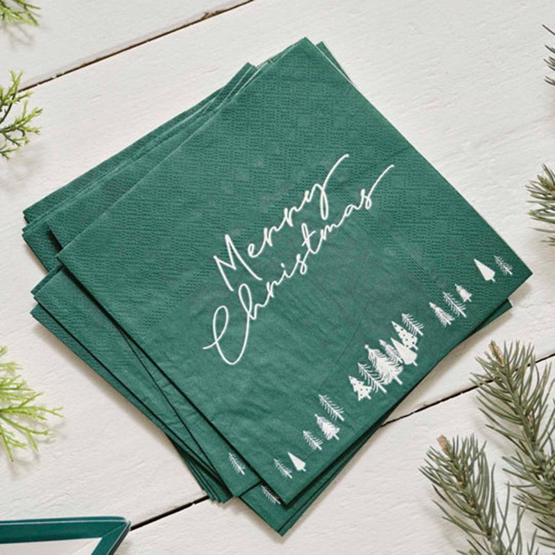 Ginger Ray - Merry Christmas Napkin - 16pcs - Green