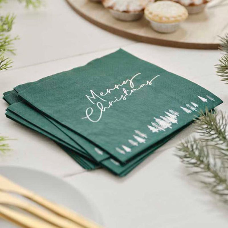 Ginger Ray - Merry Christmas Napkin - 16pcs - Green