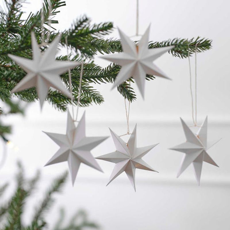 Ginger Ray - 7 Pointed Stars Tree Decoration - 5pcs - White