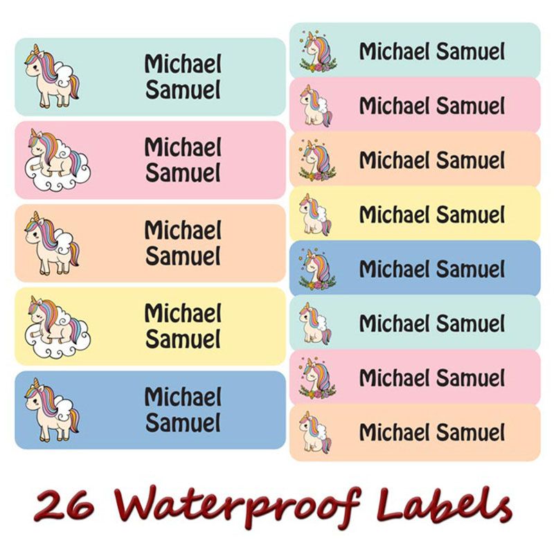 Printshop - Personalised Waterproof Labels Set - Unicorn