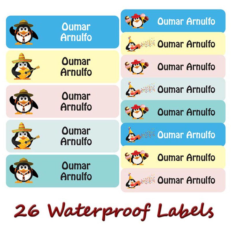 Printshop - Personalised Waterproof Labels Set - Penguin