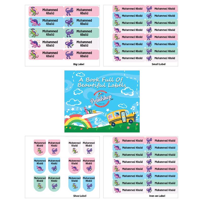 Printshop - Personalised Waterproof Labels Set - Dinosaurs 3