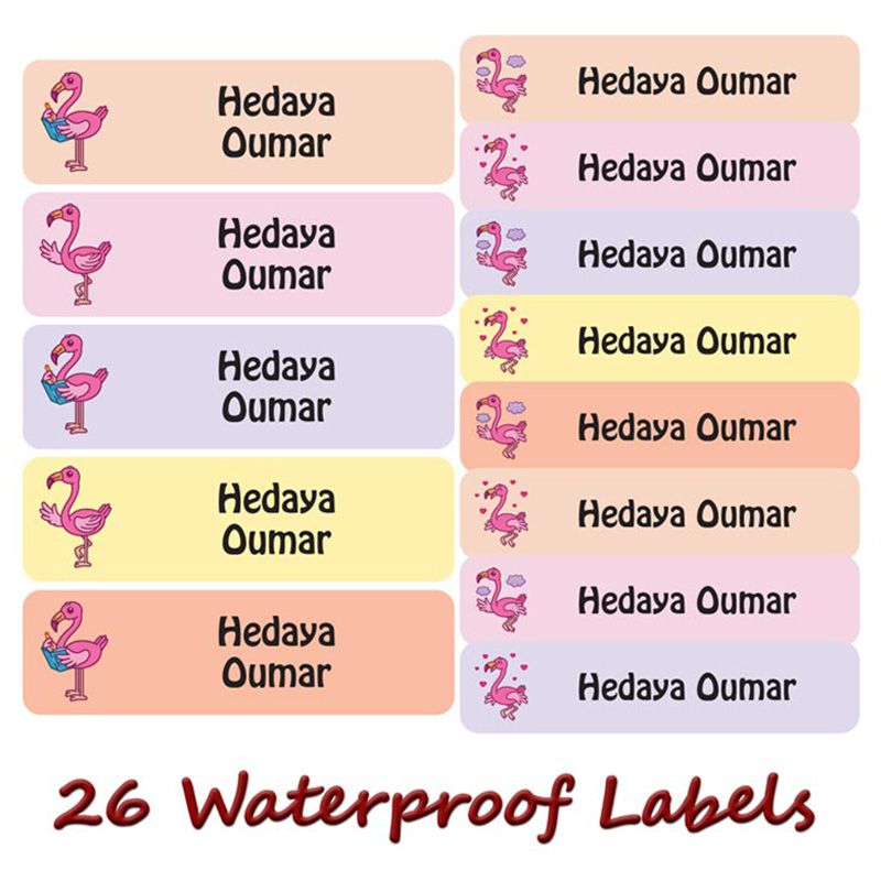 Printshop - Personalised Waterproof Labels - Flamingo - 26pcs