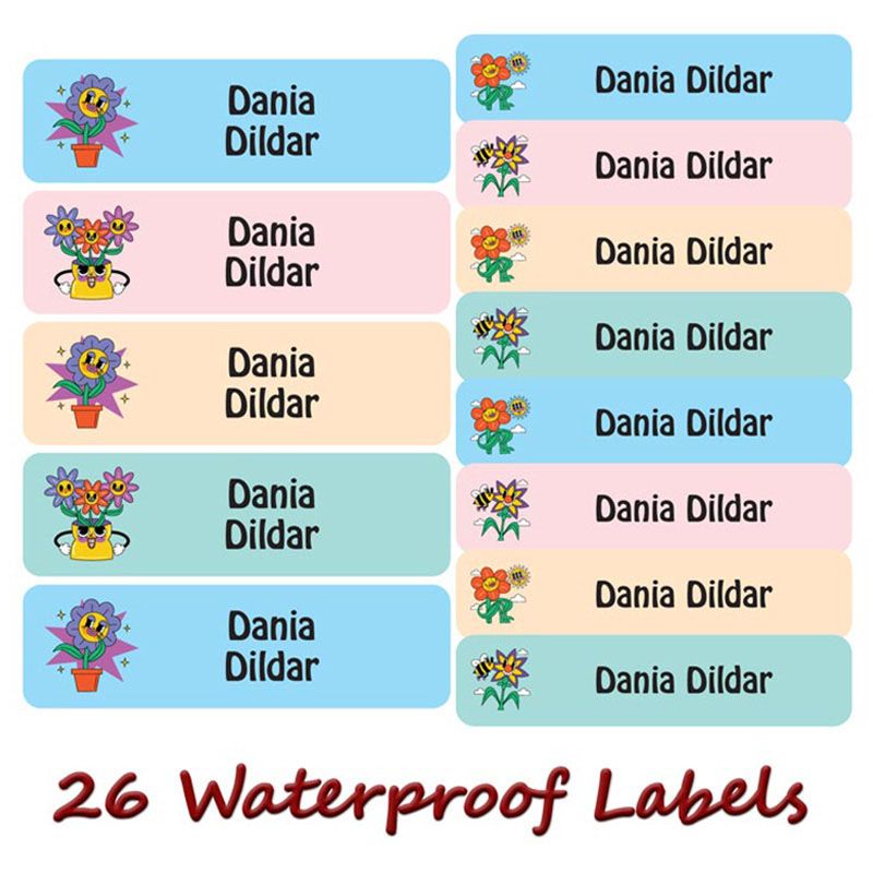 Printshop - Personalised Waterproof Labels - Flowers 2 - 26pcs