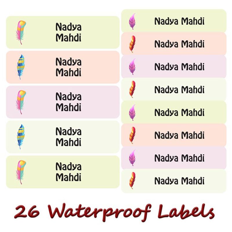 Printshop - Personalised Waterproof Labels - Feather - 26pcs