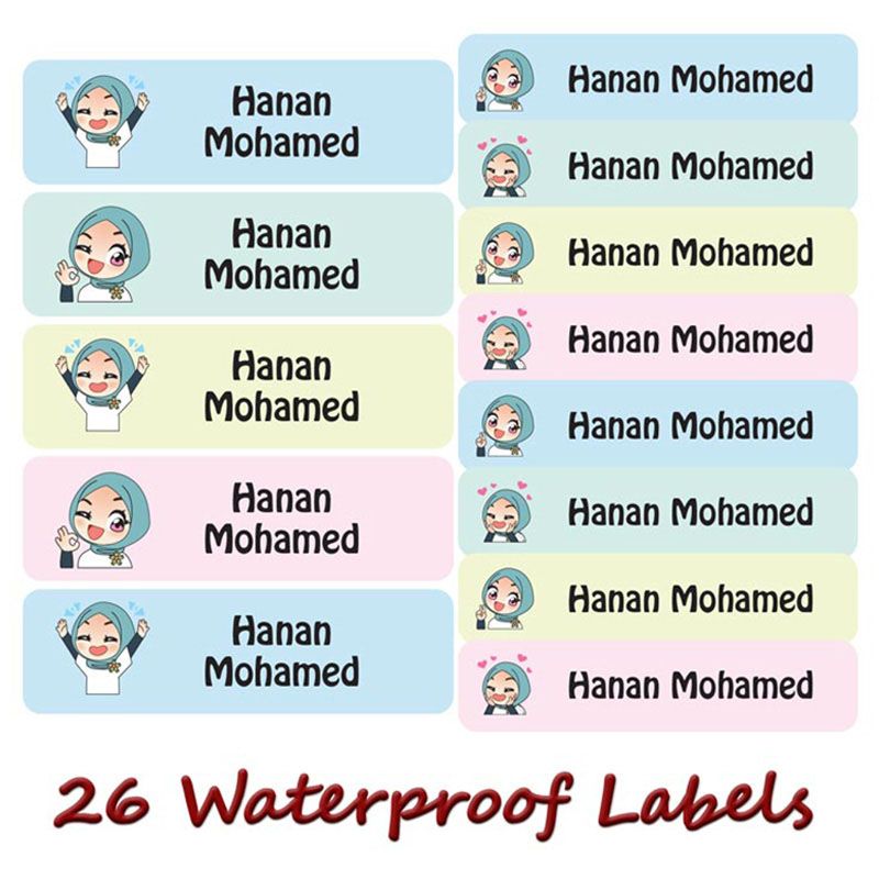 Printshop - Personalised Waterproof Labels - Arab Girl 2 - 26pcs