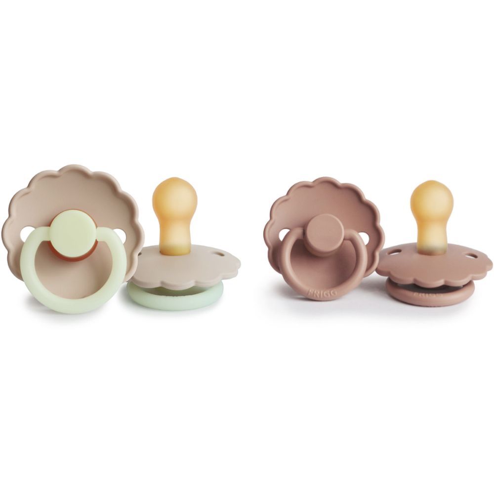 FRIGG - Daisy Latex Pacifier 0-6M 2-Pack S1 - Croissant Night/Rose Gold