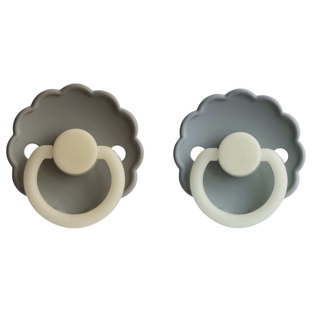 FRIGG - Daisy Silicone Pacifier 0-6M 2-Pack S1 - French Gray Night/Portobello Night